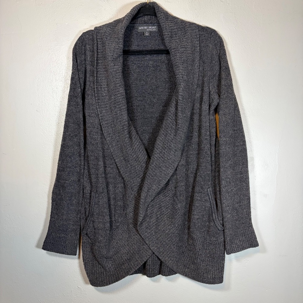 Barefoot Dreams CozyChic Lite Cardigan 452 Charcoal Gray Shawl‎ Wrap Womens M